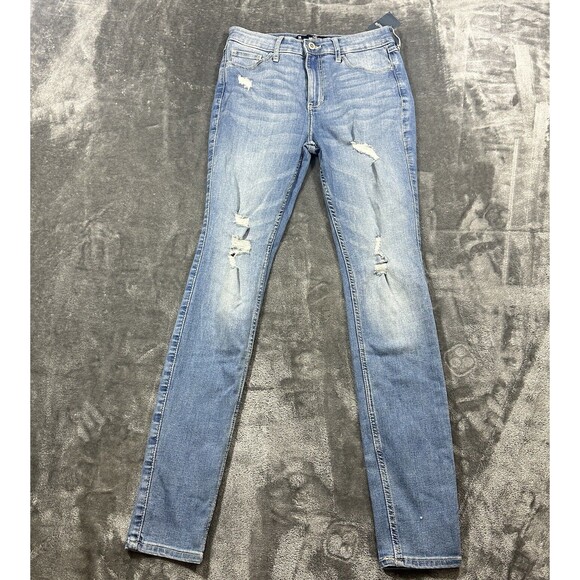Hollister Jeans Women’s 3R 26x30‎ Blue High Rise Super Skinny Distressed NWT - Picture 2 of 14